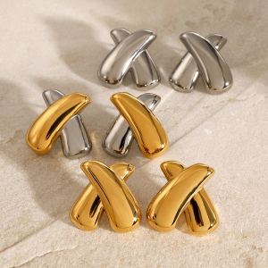 Boucles D'Oreilles En Forme De X En Acier Inoxydable Or  De Style Ins, Bijoux Symétriques, Plaqués Sous Vide, Anti-Décoloration Et Anti-Allergiques h5 Image3
