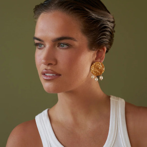 1 Paire De Boucles D'Oreilles Pendantes En Acier Inoxydable Or  Avec Perles Ovales Martelées Et Rondes, Style Personnalité, Bijoux Tendance Pour Femmes h5 Image2