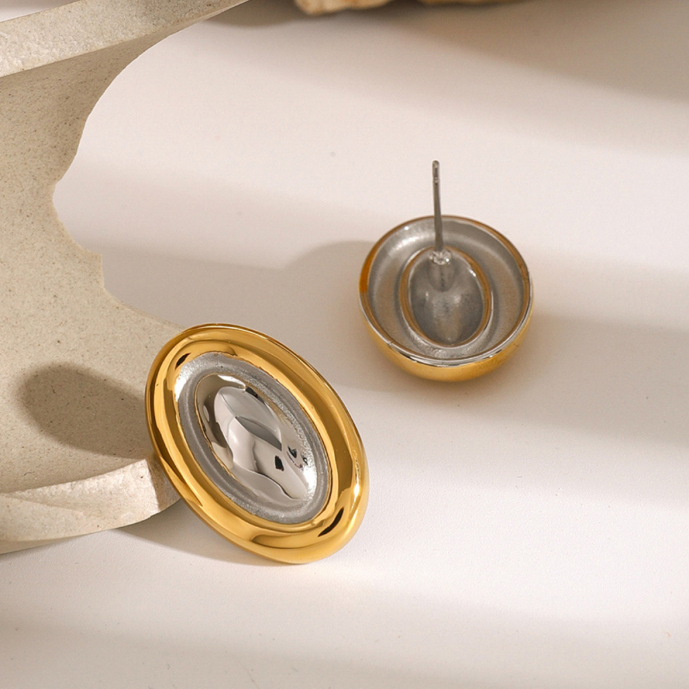 1 Paire De Boucles D'Oreilles Ovales Assorties En Acier Inoxydable Or , Modèle De  Internet, Même Mode, Boucles D'Oreilles En Acier Titane Assorties, Boucles D'Oreilles Pour Femmes Image4