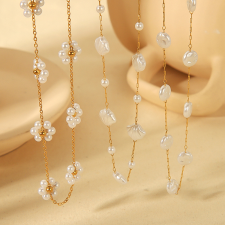 1 paire 1 pièce exquise mode  plaqué or acier inoxydable perle fleur coquillage collier bijoux pour femmes usage quotidien femmes chaîne colliers