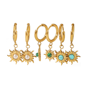 1 Paire De Boucles D'Oreilles Pendantes Pour Femme, Série Simple, Motif Soleil/Lune, En Acier Inoxydable Plaqué Or , Pierres Naturelles h5 Image5