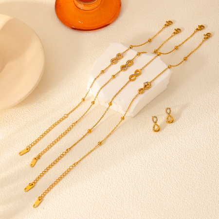 1 pièce de bracelet de cheville simple et tendance en acier inoxydable plaqué or  en forme de 8 avec diamant pour un usage quotidien pour femme 2