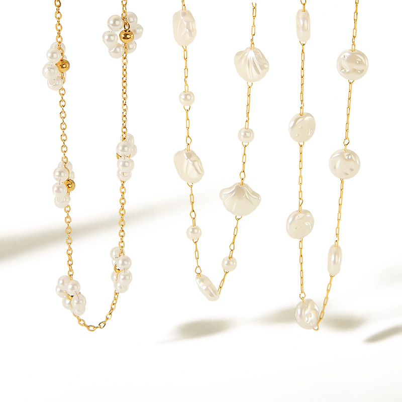 1 Paire 1 Pièce Exquise Mode  Plaqué Or Acier Inoxydable Perle Fleur Coquillage Collier Bijoux Pour Femmes Usage Quotidien Femmes Chaîne Colliers Image5