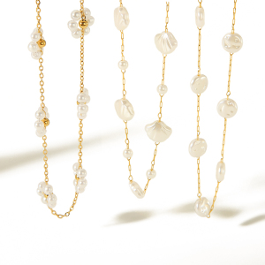 1 Paire 1 Pièce Exquise Mode  Plaqué Or Acier Inoxydable Perle Fleur Coquillage Collier Bijoux Pour Femmes Usage Quotidien Femmes Chaîne Colliers h5 Image5