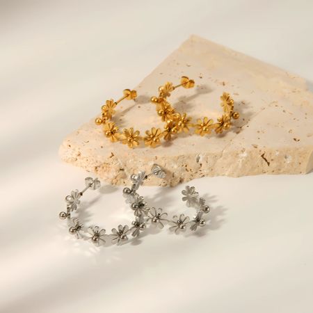1 paire de boucles d'oreilles à tige géométriques simples en acier inoxydable plaqué or  pour femme 2