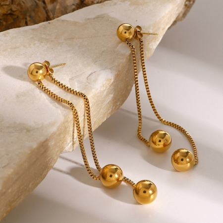 Boucles d'oreilles pendantes pour femme, style rétro simple, en acier inoxydable plaqué or, forme pompon, 1 paire 2
