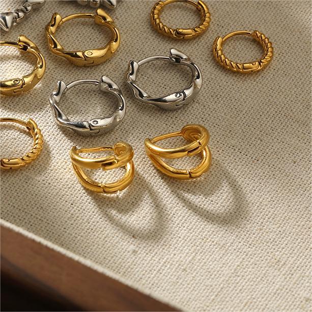 1 Paire De Boucles D'Oreilles Créoles Géométriques Classiques En Acier Inoxydable Plaqué Or  Pour Femme, Série Simple Image3