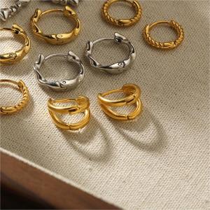 1 Paire De Boucles D'Oreilles Créoles Géométriques Classiques En Acier Inoxydable Plaqué Or  Pour Femme, Série Simple h5 Image3
