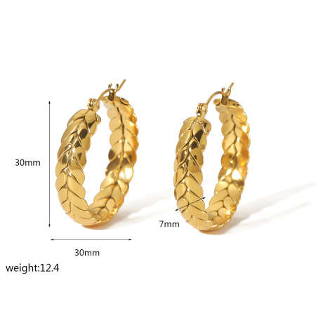 1 paire de boucles d'oreilles créoles géométriques quotidiennes en acier inoxydable plaqué or  pour femme 2