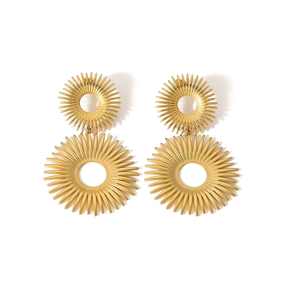 1 Paire De Boucles D'Oreilles Pendantes Géométriques Classiques En Acier Inoxydable Plaqué Or  Pour Femme, Série Simple Image5