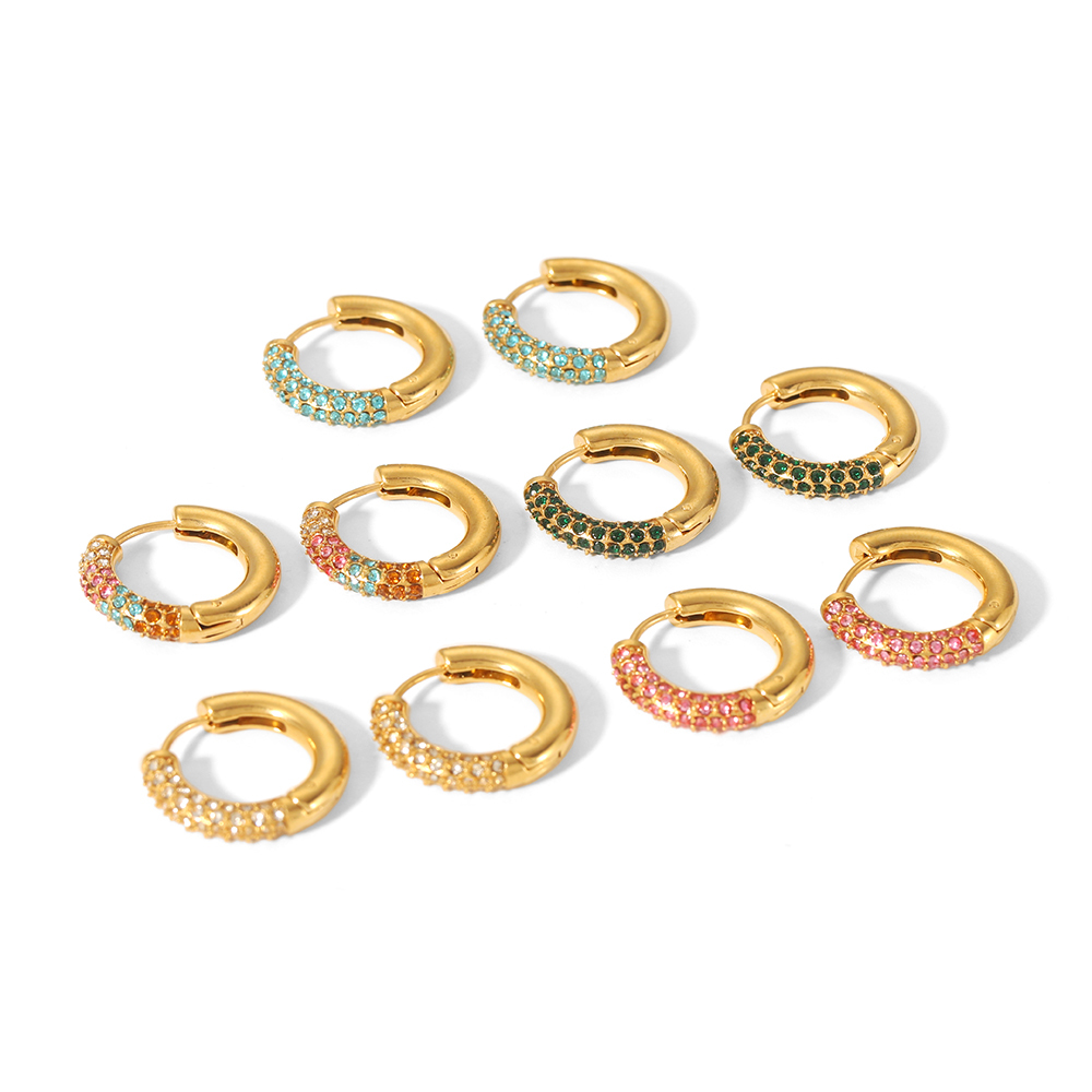 1 Paire De Boucles D'Oreilles Créoles Géométriques Simples En Acier Inoxydable Plaqué Or  Avec Strass Pour Femme Image5