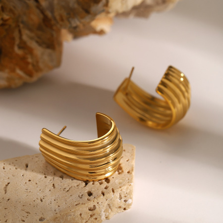 1 paire de boucles d'oreilles à tige en acier inoxydable plaqué or  pour femme, style bande simple