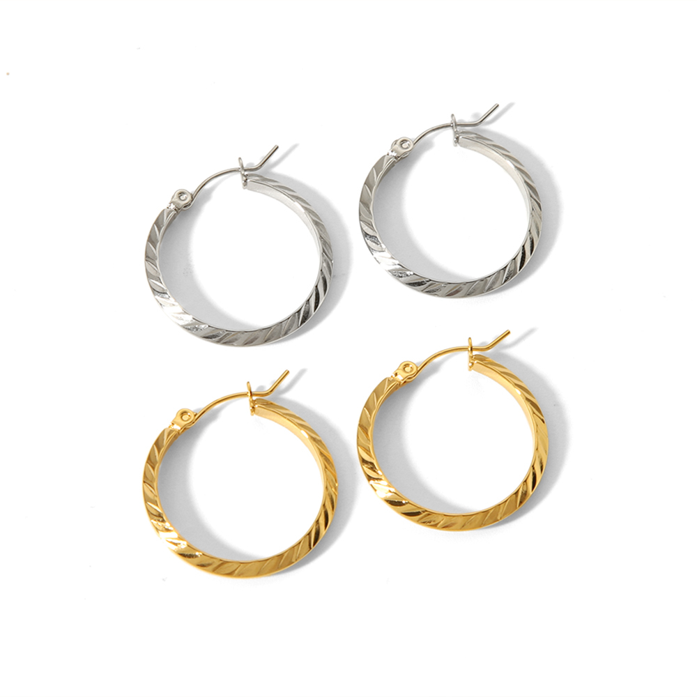 1 Paire De Boucles D'Oreilles Créoles Géométriques Quotidiennes En Acier Inoxydable Plaqué Or  Pour Femme Image5