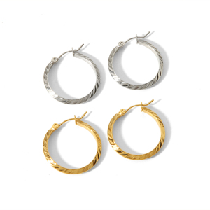 1 Paire De Boucles D'Oreilles Créoles Géométriques Quotidiennes En Acier Inoxydable Plaqué Or  Pour Femme h5 Image5