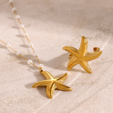 collier avec pendentif tortue simple en acier inoxydable plaqué or  et perles artificielles pour femme, 1 pièce