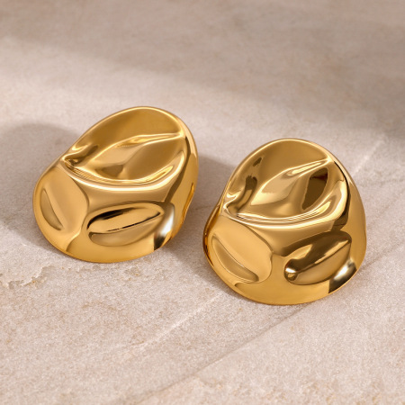 1 paire de boucles d'oreilles à tige simples en acier inoxydable plaqué or  pour femme