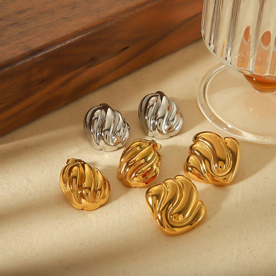 1 Paire De Boucles D'Oreilles À Tige Géométriques En Acier Inoxydable Plaqué Or Pour Femme, Série Simple Image4