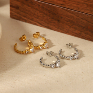 1 Paire De Boucles D'Oreilles À Tige En Acier Inoxydable Plaqué Or  Pour Femme, Série Simple Sweet Heart h5 Image4