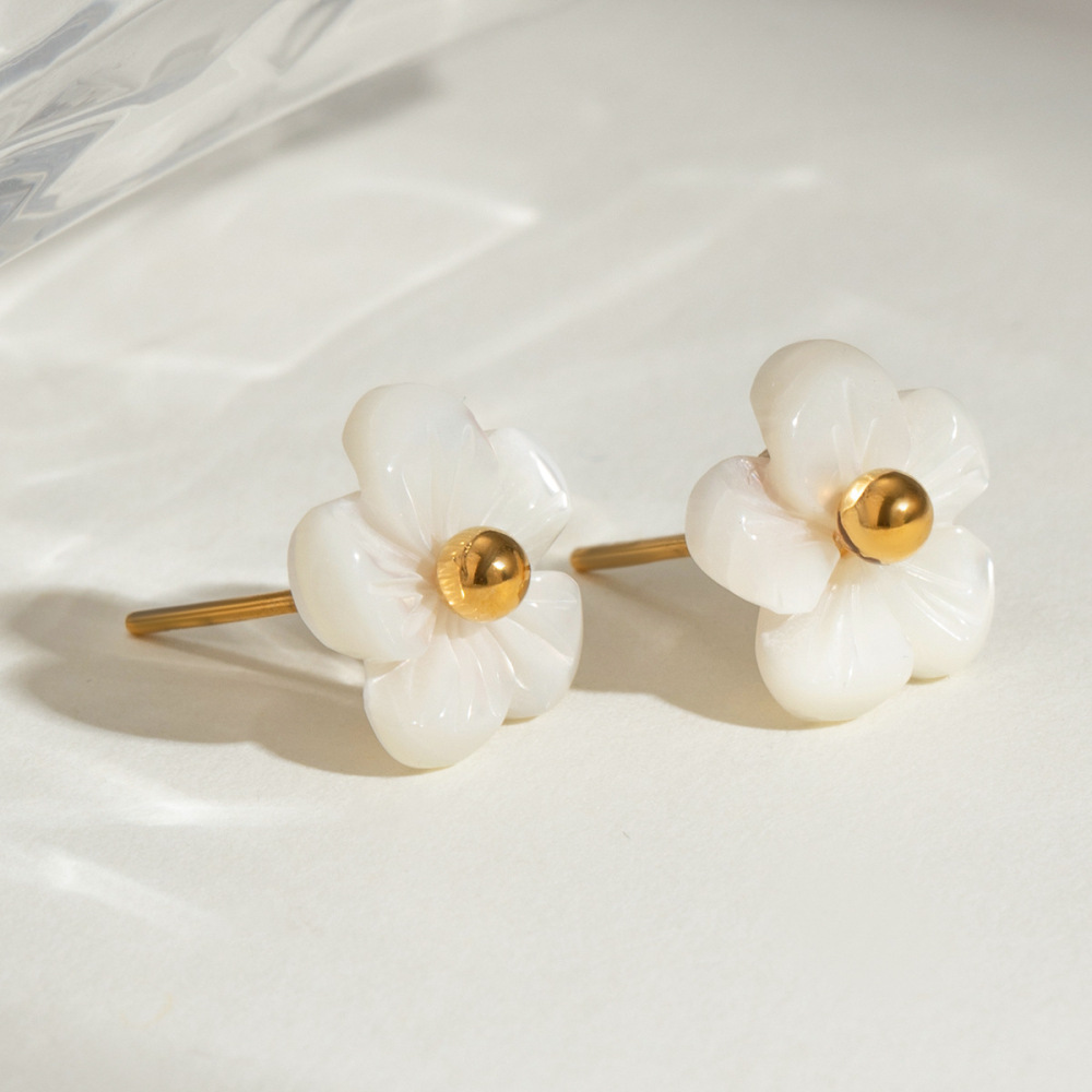 1 Paire De Boucles D'Oreilles À Tige En Acier Inoxydable Plaqué Or Pour Femme, Série Romantique, Motif Fleur Douce h5Image4