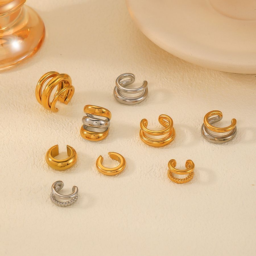 1 Paire De Manchettes D'Oreilles Femme En Acier Inoxydable Plaqué Or, Style Géométrique Classique Et Simple Image3