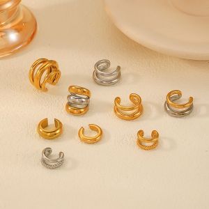 1 Paire De Manchettes D'Oreilles Femme En Acier Inoxydable Plaqué Or, Style Géométrique Classique Et Simple h5 Image3