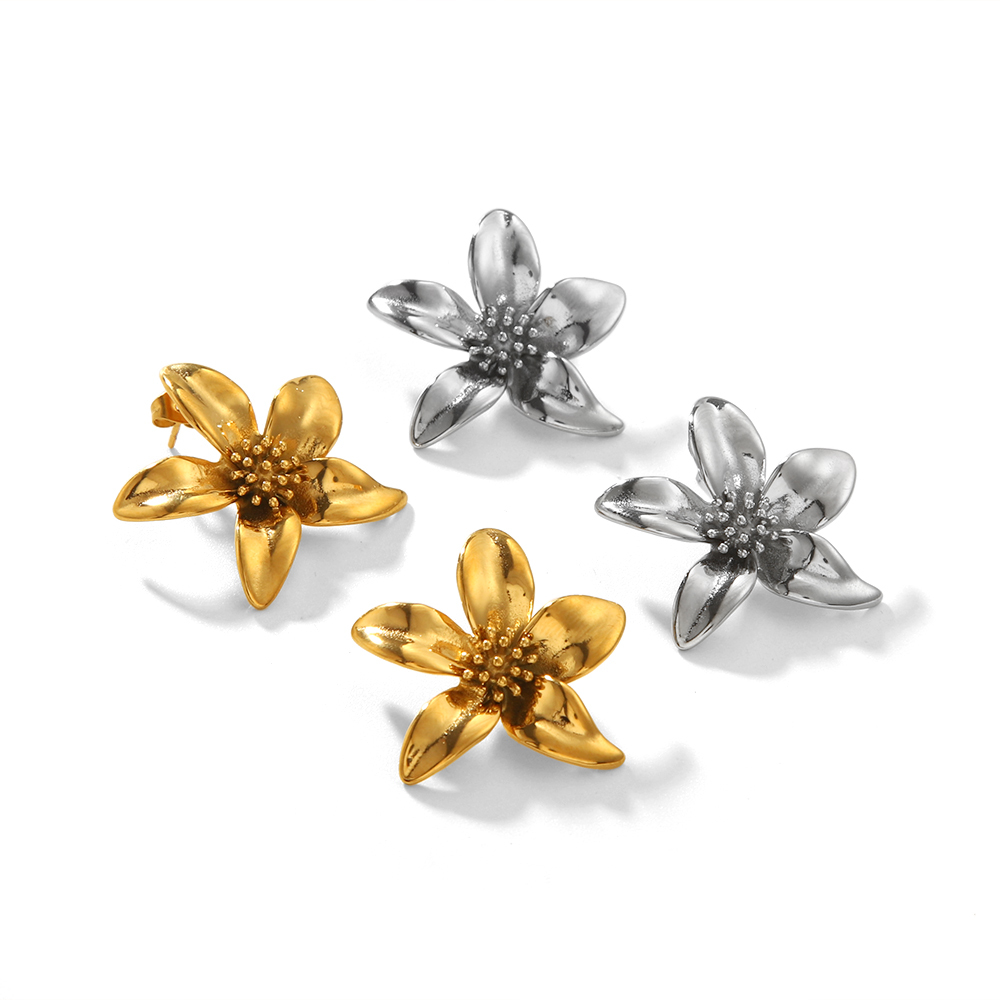 1 Paire De Boucles D'Oreilles À Tige En Acier Inoxydable Plaqué Or  Pour Femme, Série Simple, Motif Fleur Douce Image5