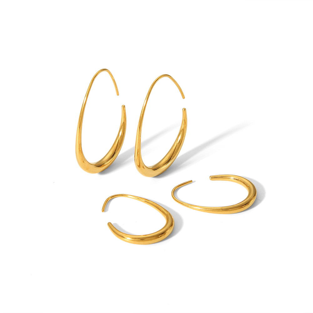 1 Paire De Boucles D'Oreilles Créoles Classiques Géométriques Simples En Acier Inoxydable Plaqué Or Pour Femme Image5