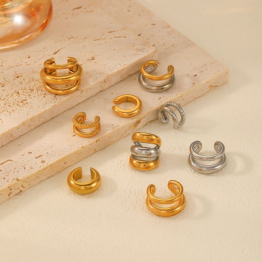 1 Paire De Manchettes D'Oreilles Femme En Acier Inoxydable Plaqué Or, Style Géométrique Classique Et Simple Image4