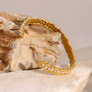 Bracelet Simple En Acier Inoxydable Plaqué Or  Avec Strass Pour Femme, 1 Pièce h5 Image3
