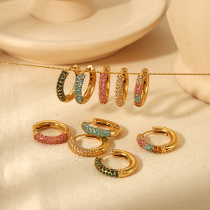 1 Paire De Boucles D'Oreilles Créoles Géométriques Simples En Acier Inoxydable Plaqué Or  Avec Strass Pour Femme h5 Image4