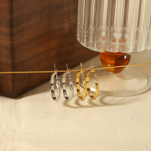 1 Paire De Boucles D'Oreilles Créoles Géométriques Quotidiennes En Acier Inoxydable Plaqué Or  Pour Femme h5 Image3