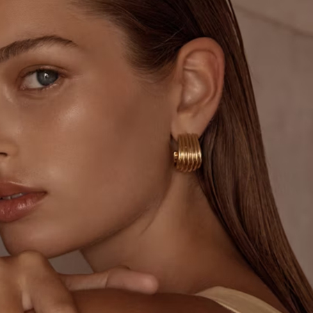 1 paire de boucles d'oreilles à tige en acier inoxydable plaqué or  pour femme, style bande simple 2
