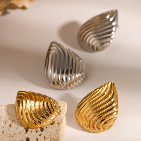 Boucles d'oreilles puces pour femmes en acier inoxydable doré, forme goutte simple