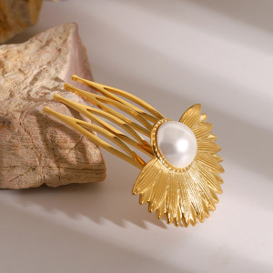 1 Paire De Pinces À Cheveux Pour Femmes, Série Simple, Style Ins, En Acier Inoxydable Plaqué Or , Avec Perles Artificielles h5 Image4