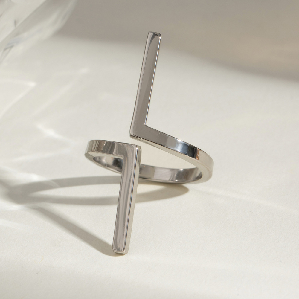 Bague Ajustable Pour Femme, Style Géométrique Simple, En Acier Inoxydable Plaqué Or Et Étanche. Image5
