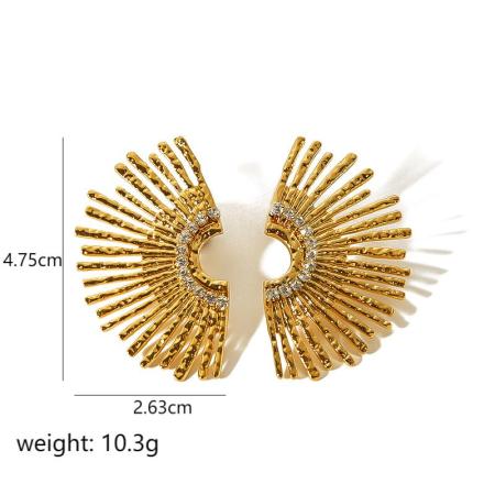 1 paire de boucles d'oreilles à tige géométriques en zircon plaqué or  de la série luxurious style 2