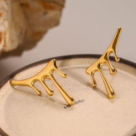 1 paire de boucles d'oreilles à tige irrégulières en acier inoxydable plaqué or  pour femme