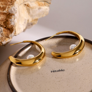 1 Paire De Boucles D'Oreilles Créoles Élégantes Géométriques En Acier Inoxydable Plaqué Or  Avec Perles Artificielles Pour Femmes h5 Image4