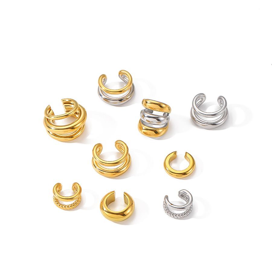 1 Paire De Manchettes D'Oreilles Femme En Acier Inoxydable Plaqué Or, Style Géométrique Classique Et Simple Image5