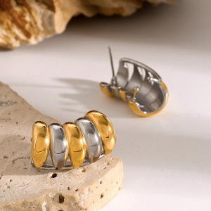 1 Paire De Manchettes D'Oreilles Femme En Acier Inoxydable Plaqué Or, Style Rétro Géométrique Simple h5 Image3