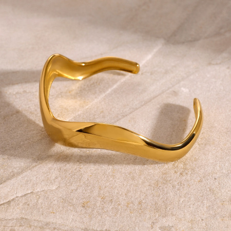 bracelet simple en acier inoxydable plaqué or  pour femme, 1 pièce