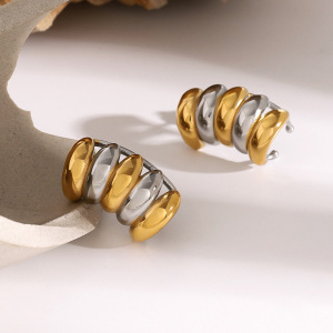 1 Paire De Manchettes D'Oreilles Femme En Acier Inoxydable Plaqué Or, Style Rétro Géométrique Simple h5 Image5