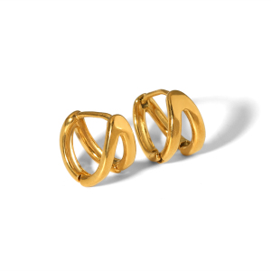 1 Paire De Boucles D'Oreilles Créoles Géométriques Classiques En Acier Inoxydable Plaqué Or  Pour Femme, Série Simple h5 Image4