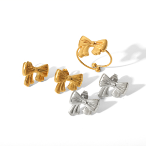 1 Paire De Boucles D'Oreilles À Tige Pour Femme En Acier Inoxydable Plaqué Or , Série Simple, Motif Nœud Papillon h5 Image5