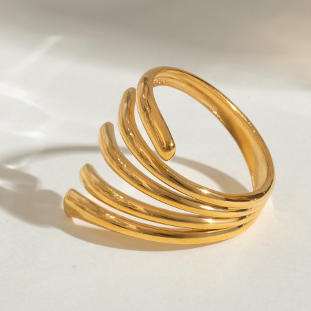 Bague minimaliste en acier inoxydable doré, étanche, de forme irrégulière (1 pièce)