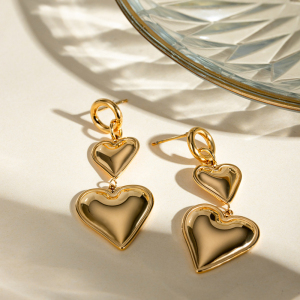 1 Paire De Boucles D'Oreilles Pendantes Pour Femme En Acier Inoxydable Plaqué Or , Série Simple Sweet Heart h5 Image2