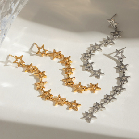 1 paire de boucles d'oreilles pendantes en acier inoxydable étanche couleur or, en forme d'étoiles