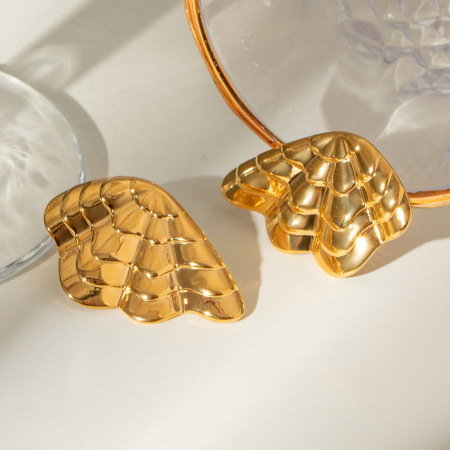 1 paire de boucles d'oreilles à tige géométriques rétro en acier inoxydable plaqué or  pour femme