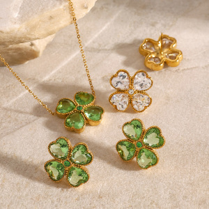 Collier Avec Pendentif En Forme De Plante Élégante En Acier Inoxydable Plaqué Or Et Zircon Pour Femme, Série Simple, 1 Pièce h5 Image3