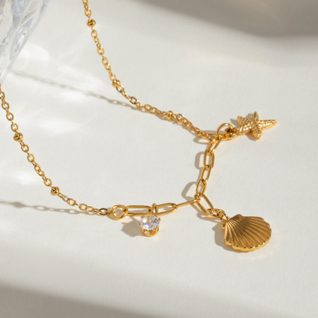 collier avec pendentif tortue de vacances en acier inoxydable plaqué or  et strass pour femme, série simple, 1 pièce